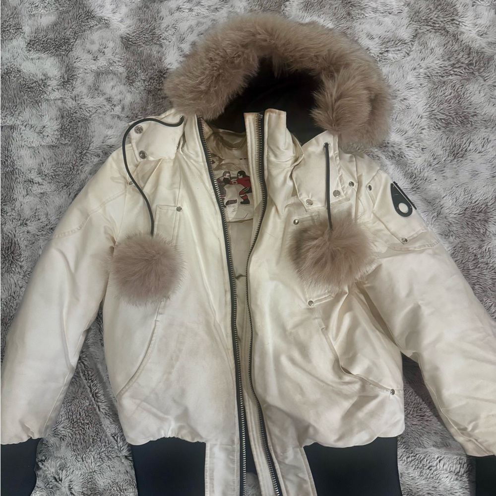 Moose Knuckles Cream Fur-Trimmed Puffer Jacket